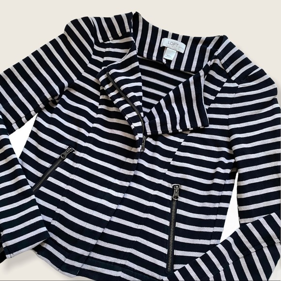 Ann Taylor Loft Striped Cotton Moto Jacket - Picture 4 of 7